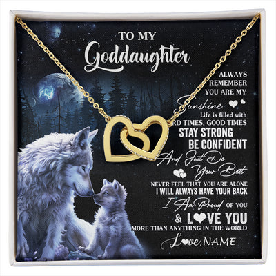 Interlocking Hearts Necklace 18K Yellow Gold Finish | 1 | Personalized To My Goddaughter Wolf Necklace From Godmother Aunt Always Remember Godchild Birthday Graduation Christmas Customized Gift Box Message Card | siriusteestore