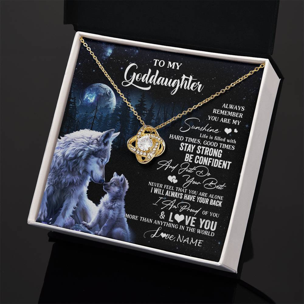 Love Knot Necklace 18K Yellow Gold Finish | 2 | Personalized To My Goddaughter Wolf Necklace From Godmother Aunt Always Remember Godchild Birthday Graduation Christmas Customized Gift Box Message Card | siriusteestore
