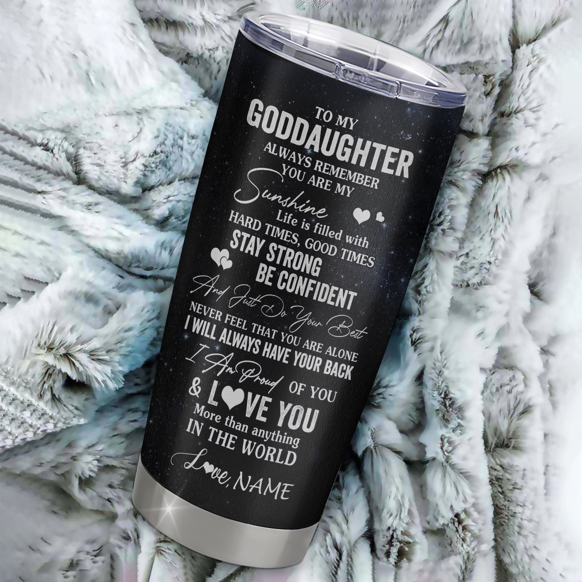 Personalized To My Goddaughter Wolf Tumbler From Godmother Aunt Uncle Stainless Steel Cup Always Remember Godchild Graduation Birthday Christmas Travel Mug | siriusteestore