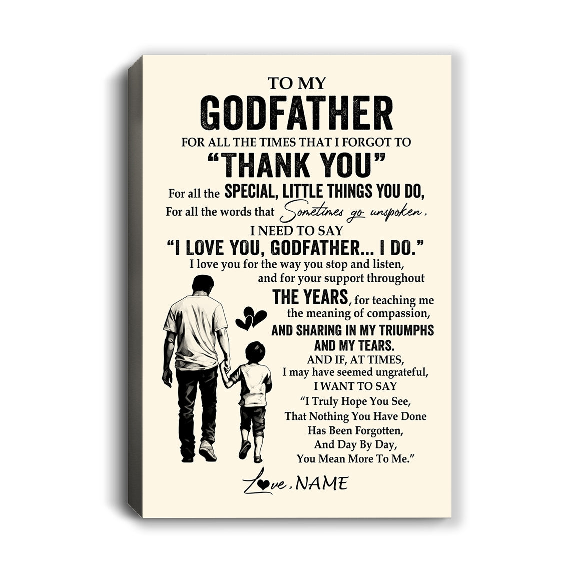 Personalized To My Godfather Canvas From Nephew For All The Times That I Forgot To Thank You Godfather Birthday Fathers Day Christmas Custom Wall Art Print Framed Canvas | siriusteestore