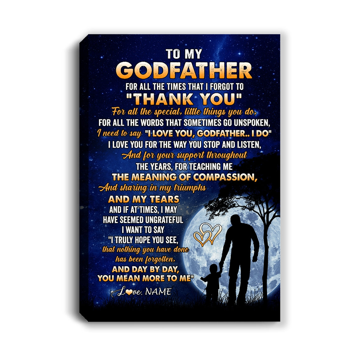 Personalized To My Godfather Canvas From Nephew Niece Thank You Grateful Love Uncle Birthday Fathers Day Thanksgiving Christmas Custom Wall Art Print Framed Canvas | siriusteestore