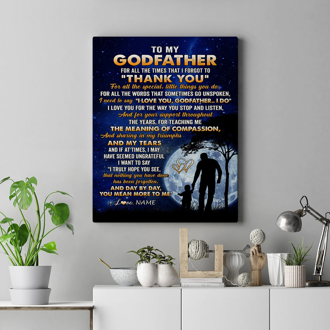 Personalized To My Godfather Canvas From Nephew Niece Thank You Grateful Love Uncle Birthday Fathers Day Thanksgiving Christmas Custom Wall Art Print Framed Canvas | siriusteestore