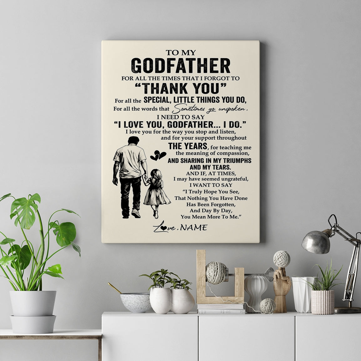 Personalized To My Godfather Canvas From Niece For All The Times That I Forgot To Thank You Godfather Birthday Fathers Day Christmas Custom Wall Art Print Framed Canvas | siriusteestore