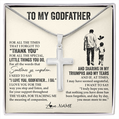 Stainless Cross Necklace Stainless Steel | 1 | Personalized To My Godfather Necklace From Nephew For All The Times That I Forgot To Thank You Birthday Fathers Day Christmas Customized Gift Box Message Card | siriusteestore