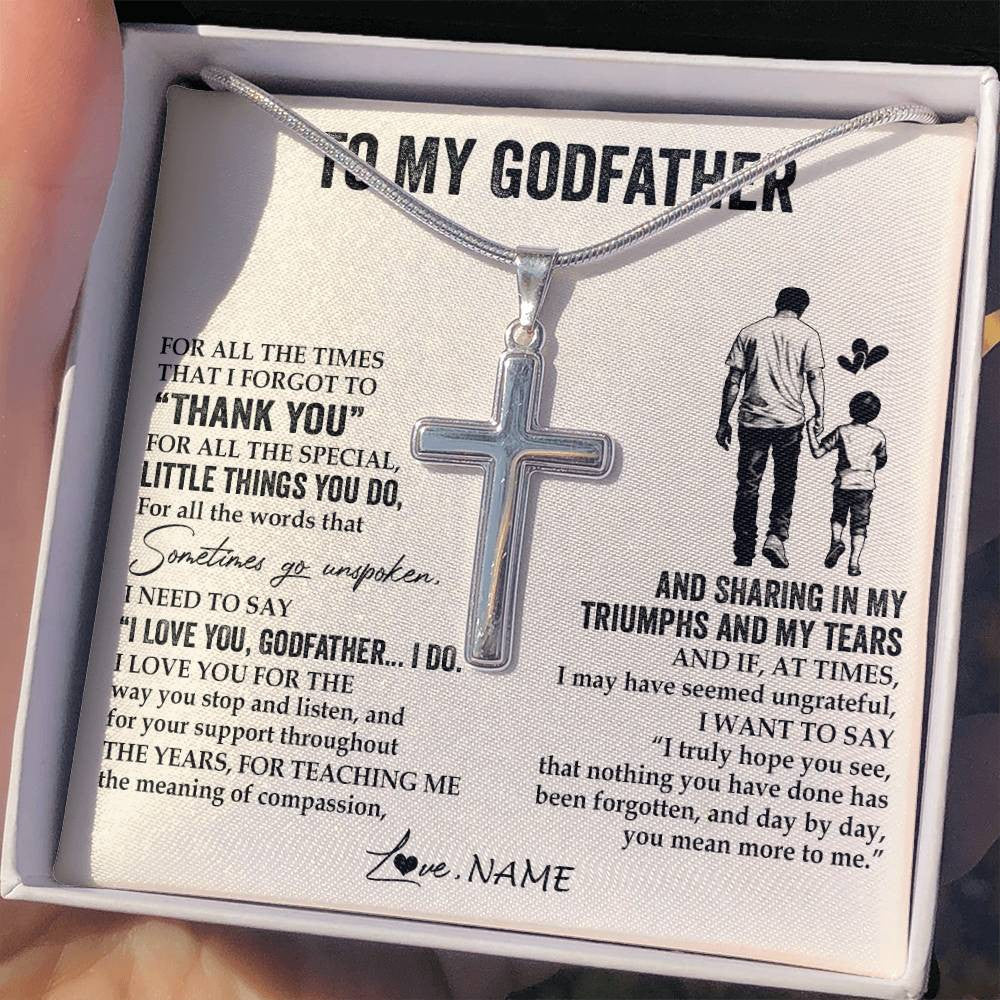 Stainless Cross Necklace Stainless Steel | 2 | Personalized To My Godfather Necklace From Nephew For All The Times That I Forgot To Thank You Birthday Fathers Day Christmas Customized Gift Box Message Card | siriusteestore