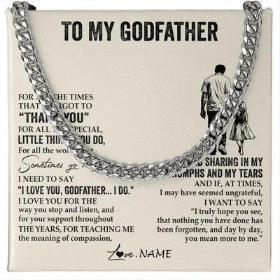 Cuban Link Chain Necklace Stainless Steel | 1 | Personalized To My Godfather Necklace From Niece For All The Times That I Forgot To Thank You Birthday Fathers Day Christmas Customized Gift Box Message Card | siriusteestore