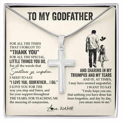 Stainless Cross Necklace Stainless Steel | 1 | Personalized To My Godfather Necklace From Niece For All The Times That I Forgot To Thank You Birthday Fathers Day Christmas Customized Gift Box Message Card | siriusteestore