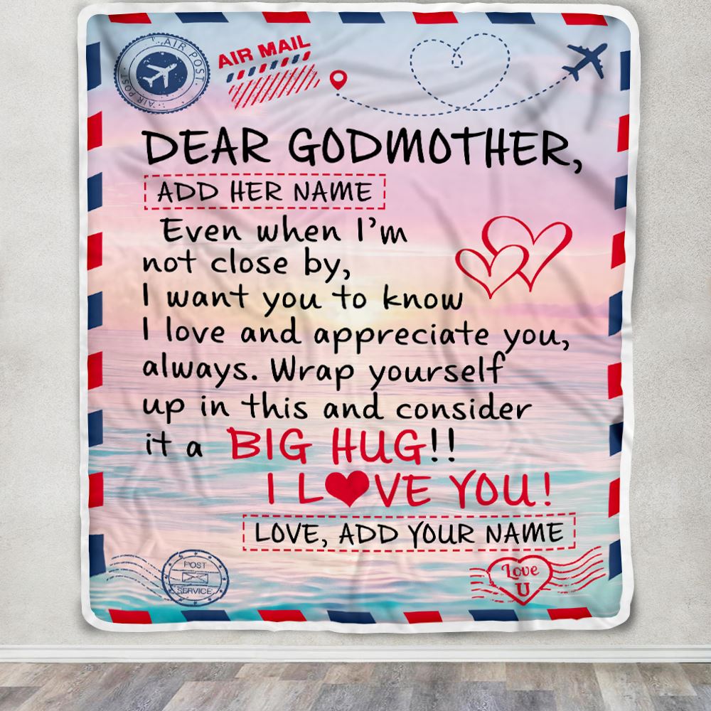 Personalized To My Godmother Blanket From Goddaughter Godson Letter Mail To Godmother Happy Birthday Gifts Mothers Day Christmas Custom Name Fleece Blanket | siriusteestore
