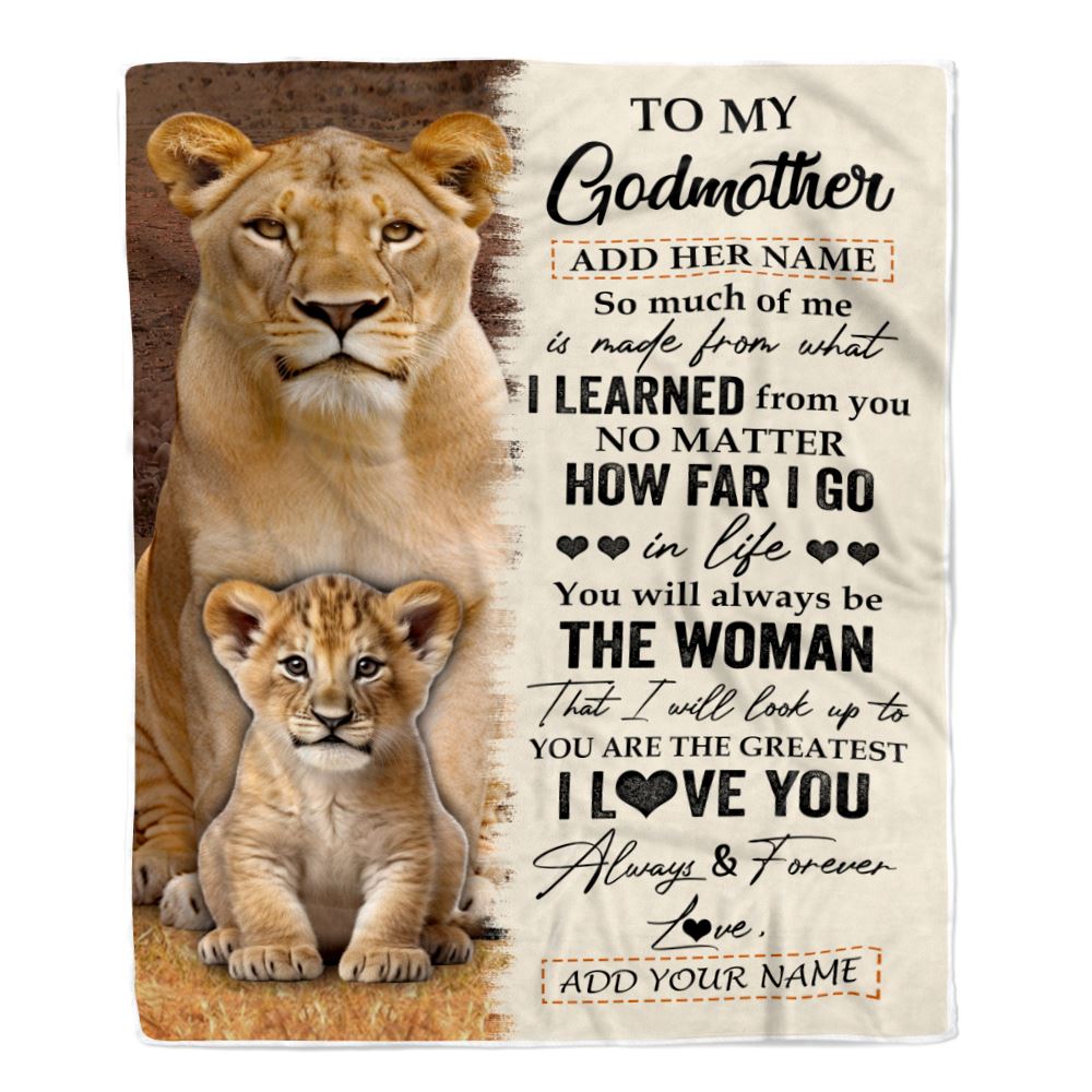 Personalized To My Godmother Blanket From Godson Goddaughter You Are The Greatest Lion Godmother Birthday Gifts Mothers Day Christmas Customized Fleece Blanket | siriusteestore