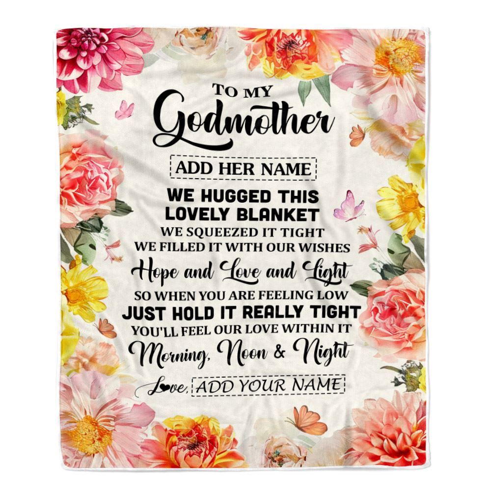 Personalized To My Godmother Blanket From Niece Floral We Hugged This Lovely Aunt Birthday Gifts Mothers Day Christmas Customized Fleece Throw Blanket | siriusteestore