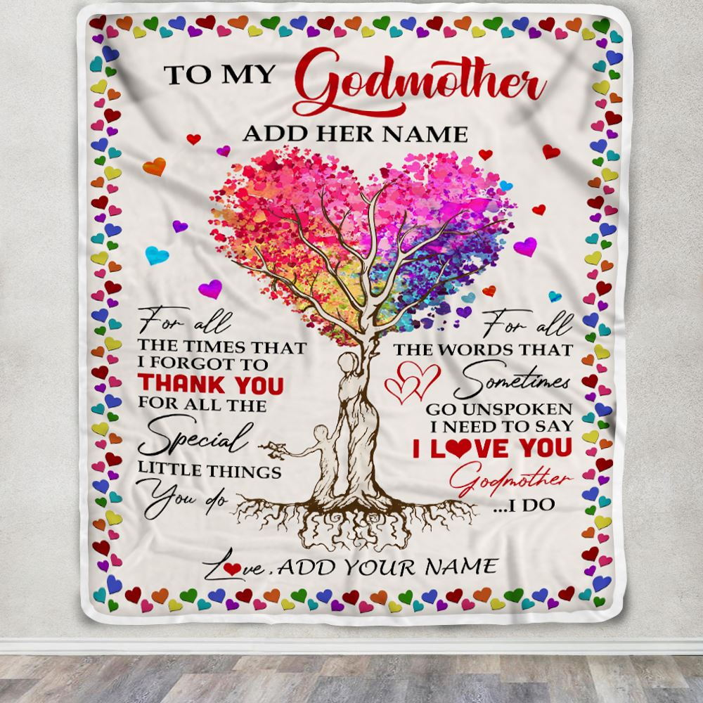Personalized To My Godmother Blanket From Niece Nephew Colorful Tree Thank You For All Godmother Mothers Day Birthday Gifts Christmas Customized Fleece Blanket | siriusteestore