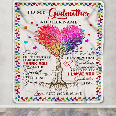 Personalized To My Godmother Blanket From Niece Nephew Colorful Tree Thank You For All Godmother Mothers Day Birthday Gifts Christmas Customized Fleece Blanket | siriusteestore
