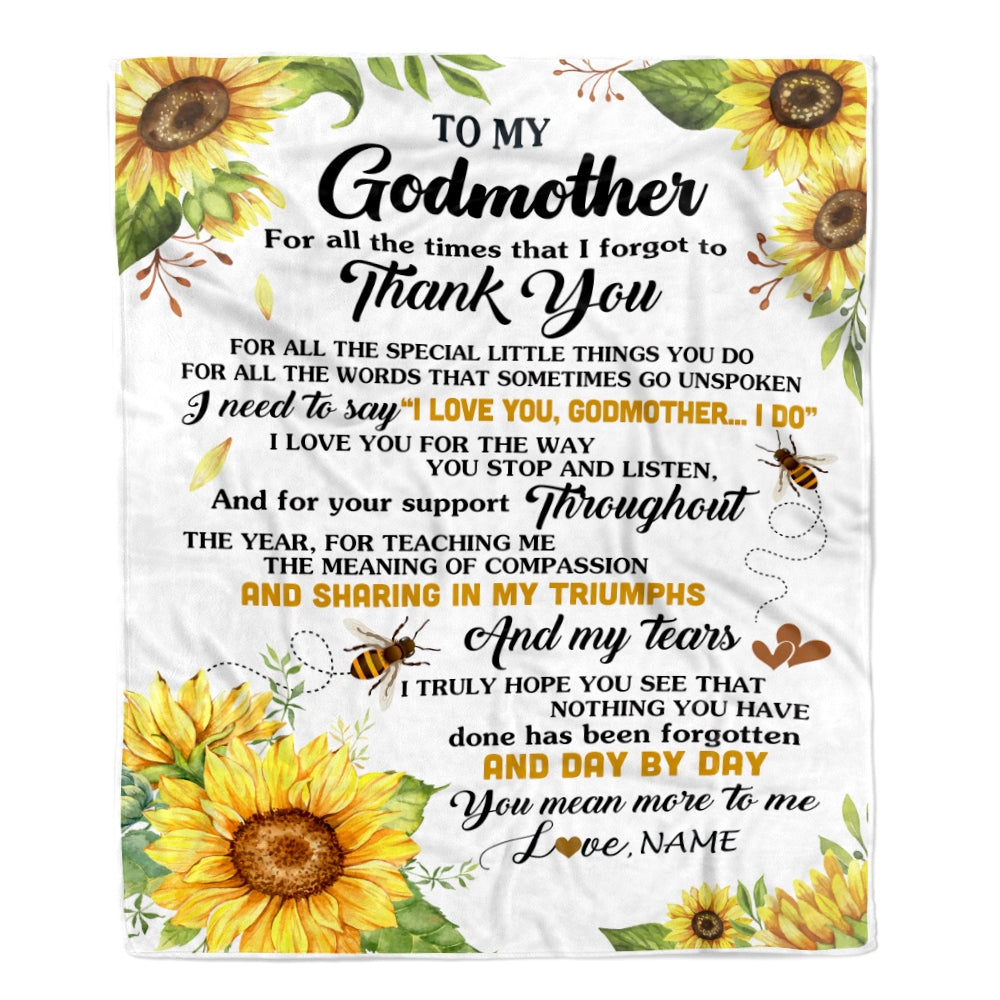 Personalized To My Godmother Blanket From Niece Nephew Sunflower Thank You I Love You Aunt Birthday Mothers Day Christmas Customized Gift Fleece Blanket | siriusteestore