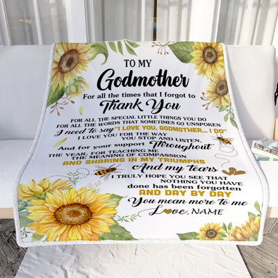 Personalized To My Godmother Blanket From Niece Nephew Sunflower Thank You I Love You Aunt Birthday Mothers Day Christmas Customized Gift Fleece Blanket | siriusteestore