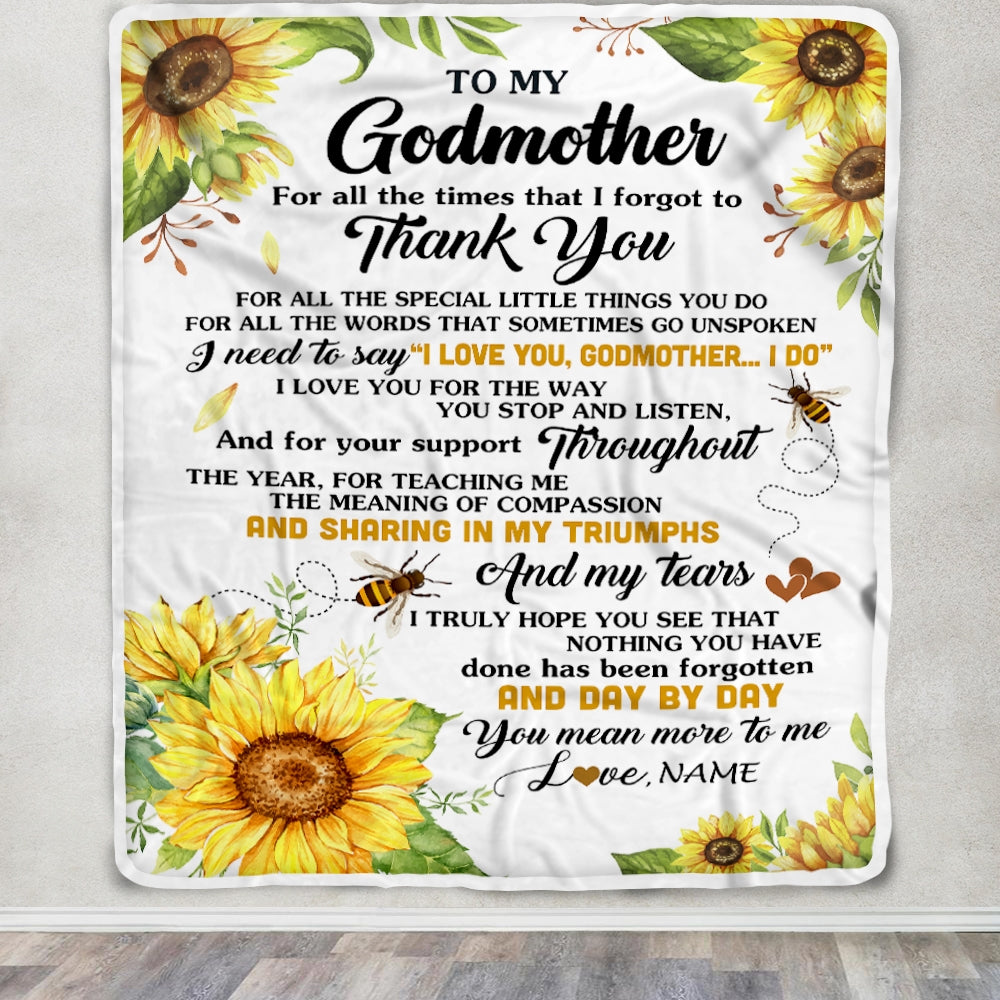 Personalized To My Godmother Blanket From Niece Nephew Sunflower Thank You I Love You Aunt Birthday Mothers Day Christmas Customized Gift Fleece Blanket | siriusteestore