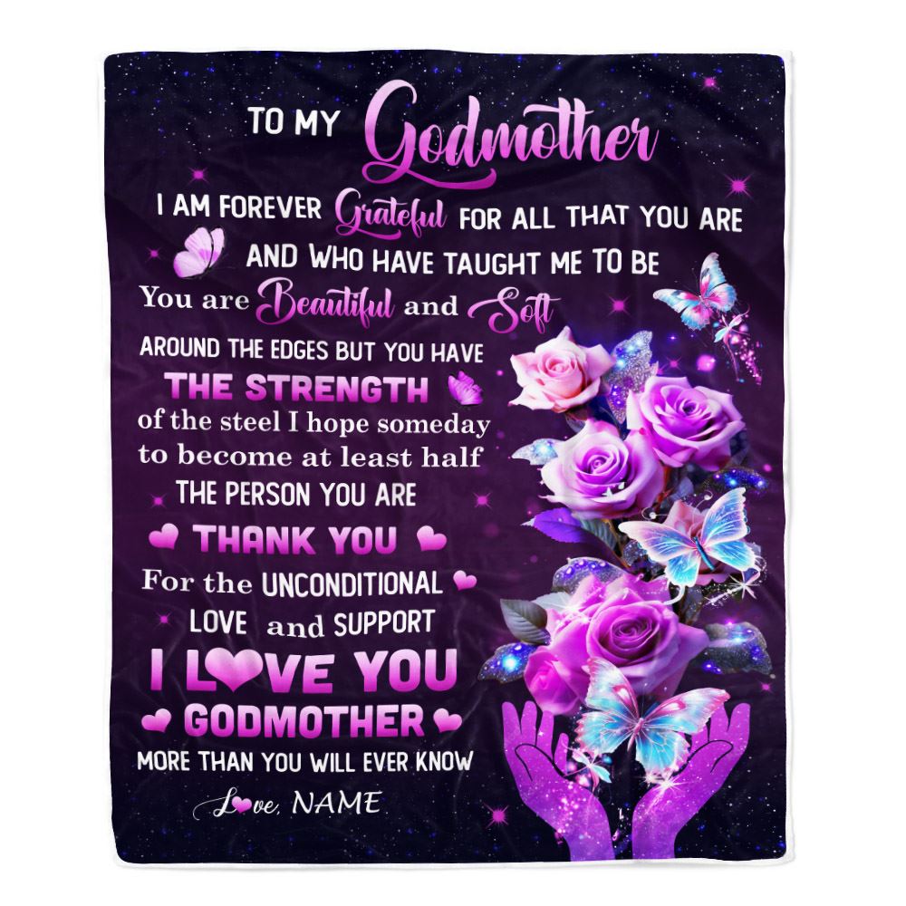 Personalized To My Godmother Blanket Thank You For Love Butterfly Godmother Birthday Mothers Day Thanksgiving Christmas Customized Gift Fleece Throw Blanket | siriusteestore