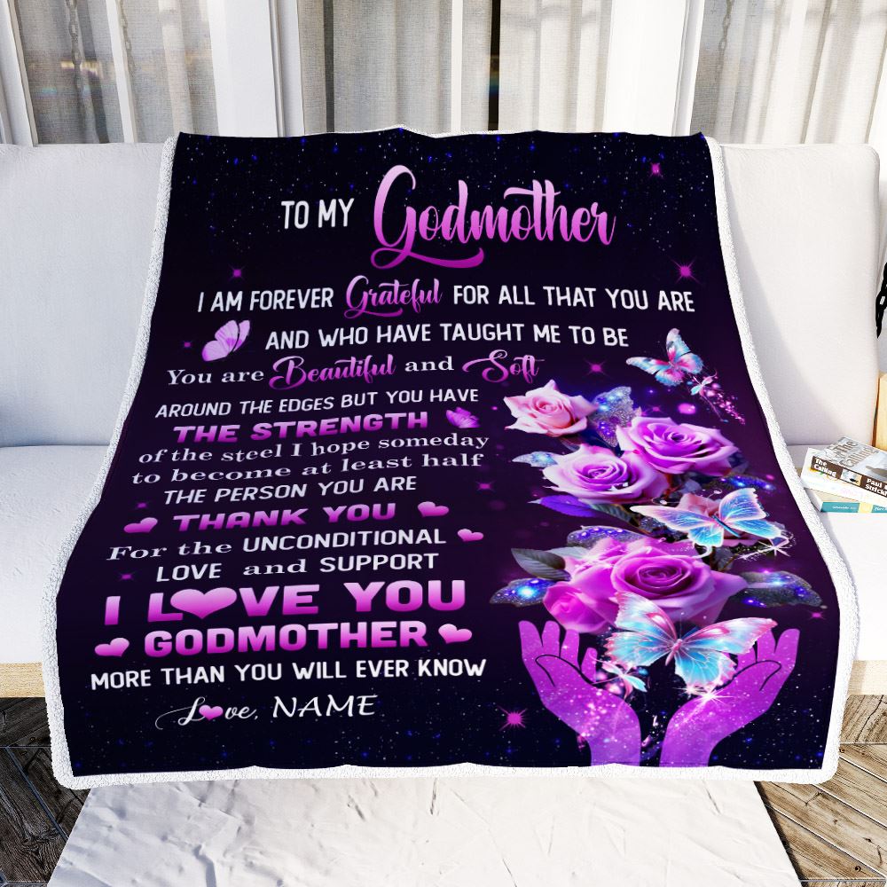 Personalized To My Godmother Blanket Thank You For Love Butterfly Godmother Birthday Mothers Day Thanksgiving Christmas Customized Gift Fleece Throw Blanket | siriusteestore