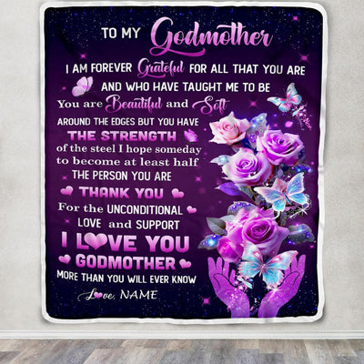 Personalized To My Godmother Blanket Thank You For Love Butterfly Godmother Birthday Mothers Day Thanksgiving Christmas Customized Gift Fleece Throw Blanket | siriusteestore