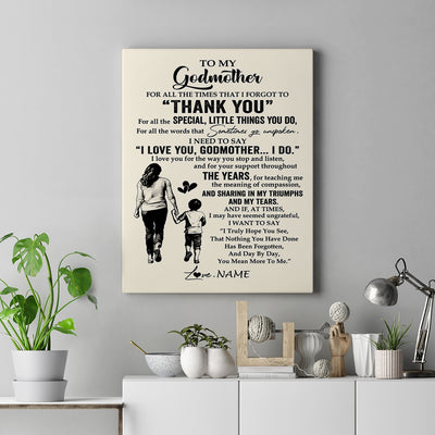 Personalized To My Godmother Canvas From Nephew For All The Times That I Forgot To Thank You Godmother Birthday Mothers Day Christmas Custom Wall Art Print Framed Canvas | siriusteestore