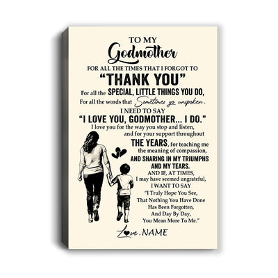 Personalized To My Godmother Canvas From Nephew For All The Times That I Forgot To Thank You Godmother Birthday Mothers Day Christmas Custom Wall Art Print Framed Canvas | siriusteestore