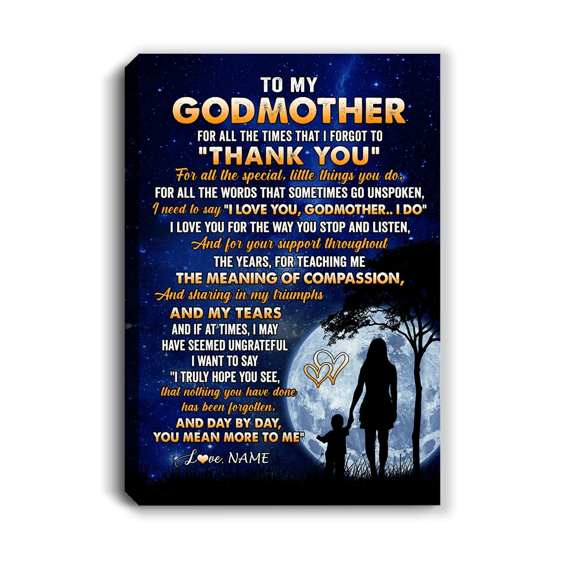 Personalized To My Godmother Canvas From Nephew Niece Thank You Grateful Love Aunt Birthday Mothers Day Thanksgiving Christmas Custom Wall Art Print Framed Canvas | siriusteestore