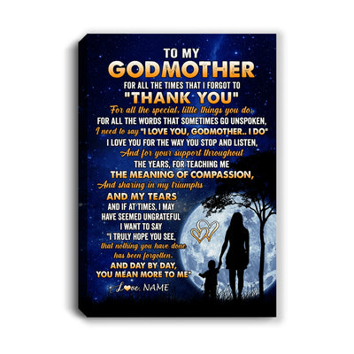 Personalized To My Godmother Canvas From Nephew Niece Thank You Grateful Love Aunt Birthday Mothers Day Thanksgiving Christmas Custom Wall Art Print Framed Canvas | siriusteestore