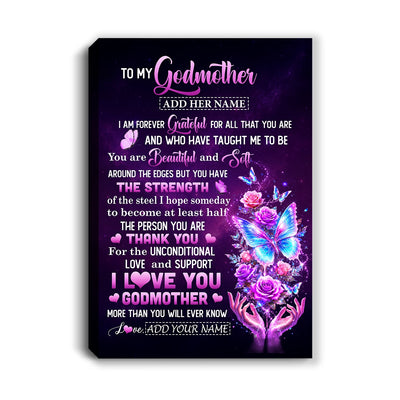 Personalized To My Godmother Canvas Thank You For Love Butterfly Godmother Birthday Gifts Mothers Day Thanksgiving Christmas Custom Wall Art Framed Canvas | siriusteestore