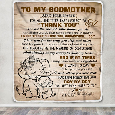 Personalized To My Godmother Gift Blanket From Goddaughter Elephant Thank You Best Godmother Birthday Gifts Mothers Day Christmas Custom Name Fleece Blanket | siriusteestore