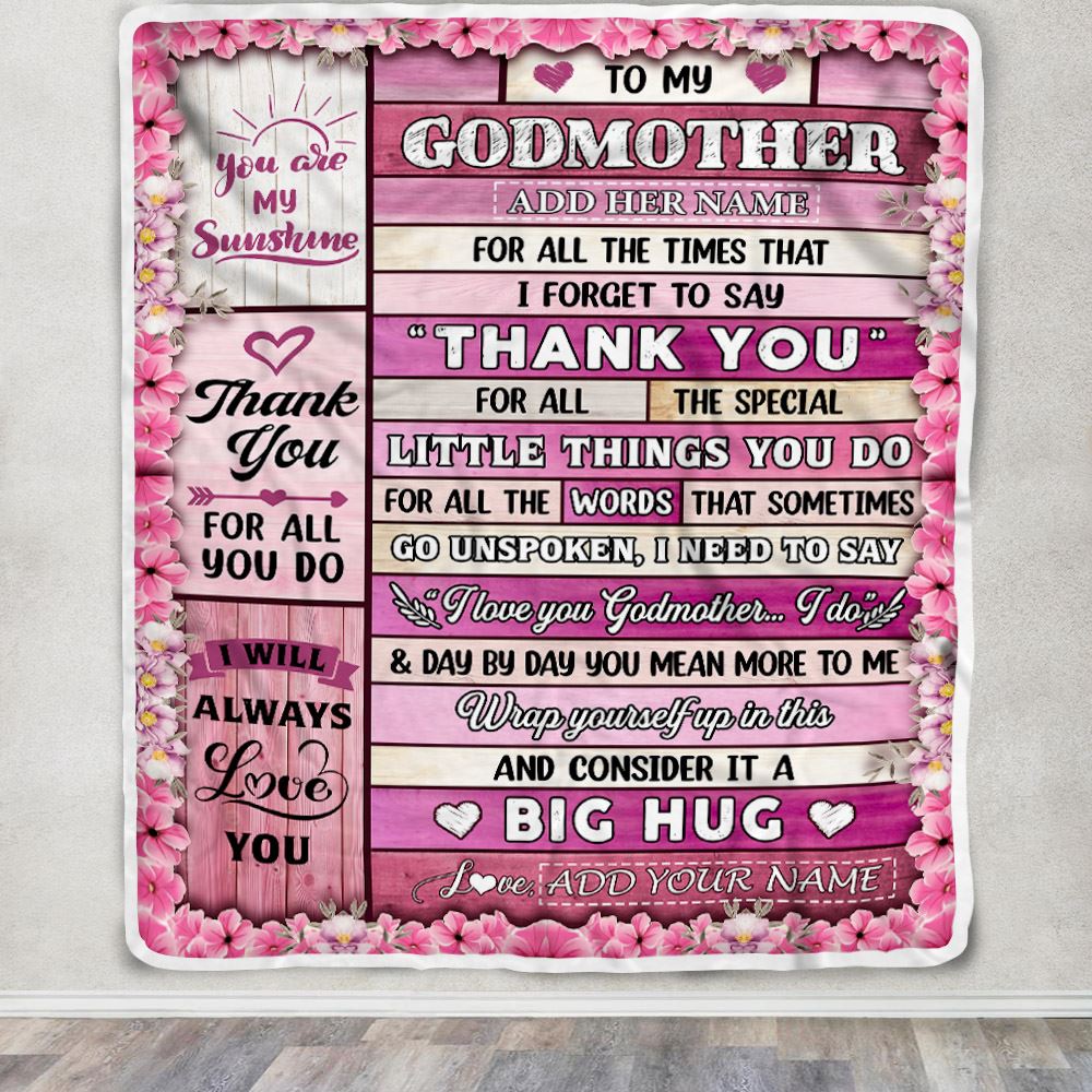 Personalized To My Godmother Gifts Blanket From Goddaughter Wood Thank You Best Godmother Birthday Gifts Mothers Day Christmas Custom Name Fleece Blanket | siriusteestore