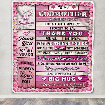 Personalized To My Godmother Gifts Blanket From Goddaughter Wood Thank You Best Godmother Birthday Gifts Mothers Day Christmas Custom Name Fleece Blanket | siriusteestore