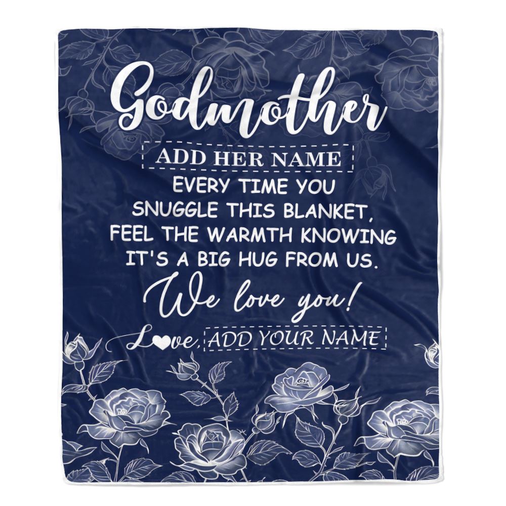 Personalized To My Godmother Gifts Blanket From Niece Nephew Blue Flower Love You Birthday Gifts For Aunt Mothers Day Christmas Godmother Fleece Throw Blanket | siriusteestore