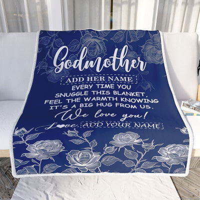 Personalized To My Godmother Gifts Blanket From Niece Nephew Blue Flower Love You Birthday Gifts For Aunt Mothers Day Christmas Godmother Fleece Throw Blanket | siriusteestore