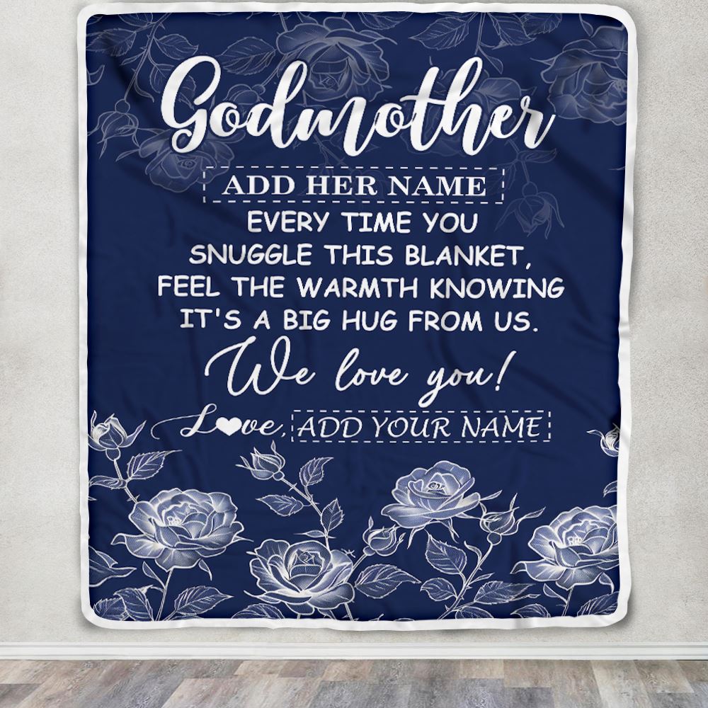 Personalized To My Godmother Gifts Blanket From Niece Nephew Blue Flower Love You Birthday Gifts For Aunt Mothers Day Christmas Godmother Fleece Throw Blanket | siriusteestore