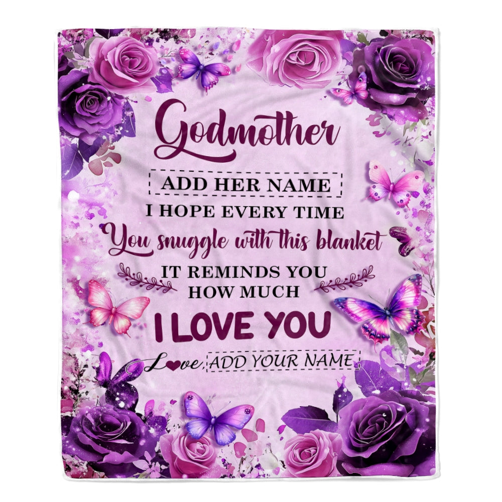 Personalized To My Godmother Gifts Blanket From Niece Nephew Purple Floral Birthday Gifts For Aunt Mothers Day Thanksgiving Christmas Custom Fleece Blanket | siriusteestore