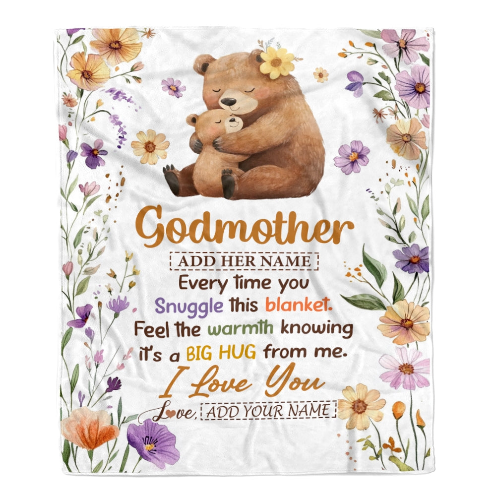 Personalized To My Godmother Gifts From Goddaughter Godson Blanket Bear Big Hug Birthday Present Gift Idea For Godmother Mothers Day Christmas Fleece Blanket Shirt & Hoodie | siriusteestore