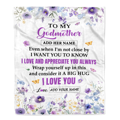 Personalized To My Godmother Gifts From Goddaughter Godson Blanket I Love You Purple Floral Birthday Gift Idea For Aunt Gifts Christmas Custom Fleece Blanket | siriusteestore