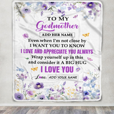 Personalized To My Godmother Gifts From Goddaughter Godson Blanket I Love You Purple Floral Birthday Gift Idea For Aunt Gifts Christmas Custom Fleece Blanket | siriusteestore