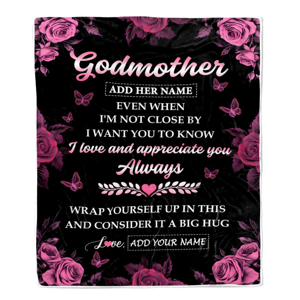 Personalized To My Godmother Gifts From Goddaughter Godson Blanket Rose Floral It A Big Hug Birthday Gift Idea For Aunt Gifts Christmas Custom Fleece Blanket | siriusteestore