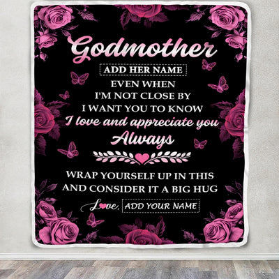 Personalized To My Godmother Gifts From Goddaughter Godson Blanket Rose Floral It A Big Hug Birthday Gift Idea For Aunt Gifts Christmas Custom Fleece Blanket | siriusteestore