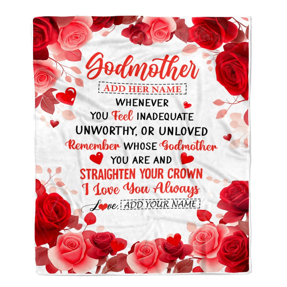 Personalized To My Godmother Gifts From Godson Goddaughter Blanket Rose Flower Anniversary Birthday Gifts Aunt Mothers Day Christmas Custom Fleece Blanket | siriusteestore