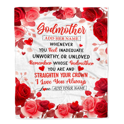 Personalized To My Godmother Gifts From Godson Goddaughter Blanket Rose Flower Anniversary Birthday Gifts Aunt Mothers Day Christmas Custom Fleece Blanket | siriusteestore