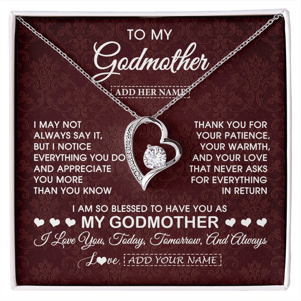 Forever Love Necklace 14K White Gold Finish | 1 | Personalized To My Godmother Gifts From Niece Necklace Meaningful Jewelry Pendant Gifts For Aunt Mothers Day Birthday Christmas Custom Gift Box Message Card | https://siriusteestore.