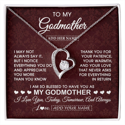 Forever Love Necklace 14K White Gold Finish | 1 | Personalized To My Godmother Gifts From Niece Necklace Meaningful Jewelry Pendant Gifts For Aunt Mothers Day Birthday Christmas Custom Gift Box Message Card | https://siriusteestore.