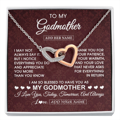 Interlocking Hearts Necklace Stainless Steel & Rose Gold Finish | 1 | Personalized To My Godmother Gifts From Niece Necklace Meaningful Jewelry Pendant Gifts For Aunt Mothers Day Birthday Christmas Custom Gift Box Message Card | https://siriusteestore.