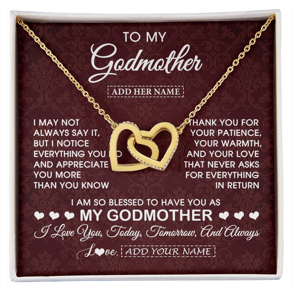 Interlocking Hearts Necklace 18K Yellow Gold Finish | 1 | Personalized To My Godmother Gifts From Niece Necklace Meaningful Jewelry Pendant Gifts For Aunt Mothers Day Birthday Christmas Custom Gift Box Message Card | https://siriusteestore.