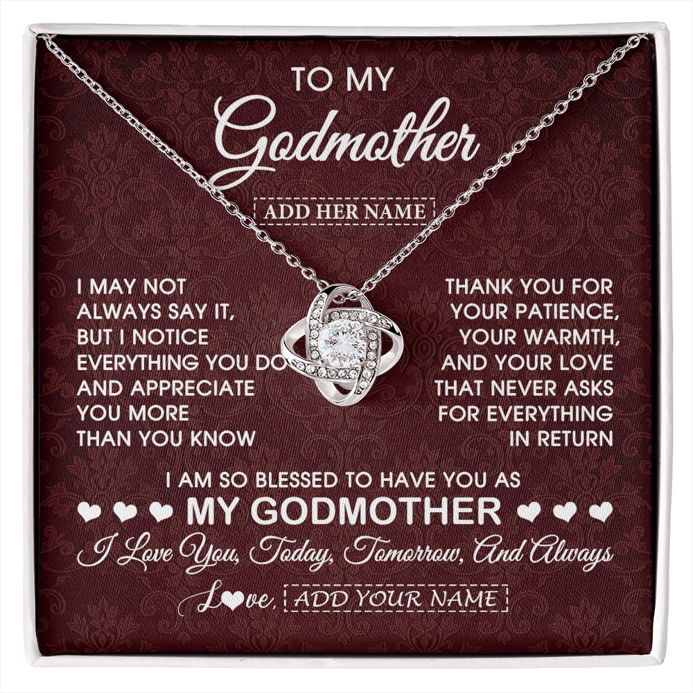 Love Knot Necklace 14K White Gold Finish | 1 | Personalized To My Godmother Gifts From Niece Necklace Meaningful Jewelry Pendant Gifts For Aunt Mothers Day Birthday Christmas Custom Gift Box Message Card | https://siriusteestore.