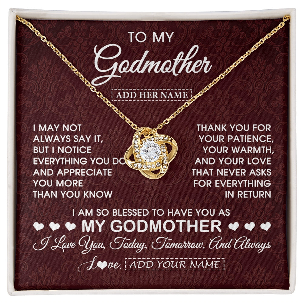 Love Knot Necklace 18K Yellow Gold Finish | 1 | Personalized To My Godmother Gifts From Niece Necklace Meaningful Jewelry Pendant Gifts For Aunt Mothers Day Birthday Christmas Custom Gift Box Message Card | https://siriusteestore.