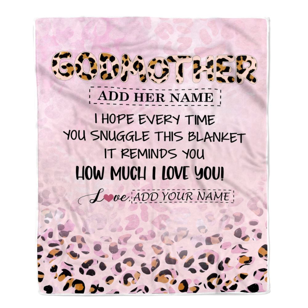 Personalized To My Godmother Gifts From Niece Nephew Blanket Pink Leopard Happy Birthday Gifts For Aunt Mothers Day Christmas Customized Fleece Throw Blanket | siriusteestore