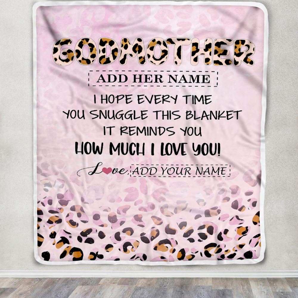 Personalized To My Godmother Gifts From Niece Nephew Blanket Pink Leopard Happy Birthday Gifts For Aunt Mothers Day Christmas Customized Fleece Throw Blanket | siriusteestore