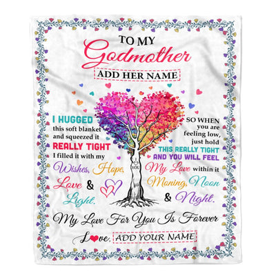 Personalized To My Godmother Gifts From Niece Nephew Hugged Blanket Birthday Gifts For Aunt Mothers Day Thanksgiving Christmas Customized Fleece Throw Blanket | siriusteestore